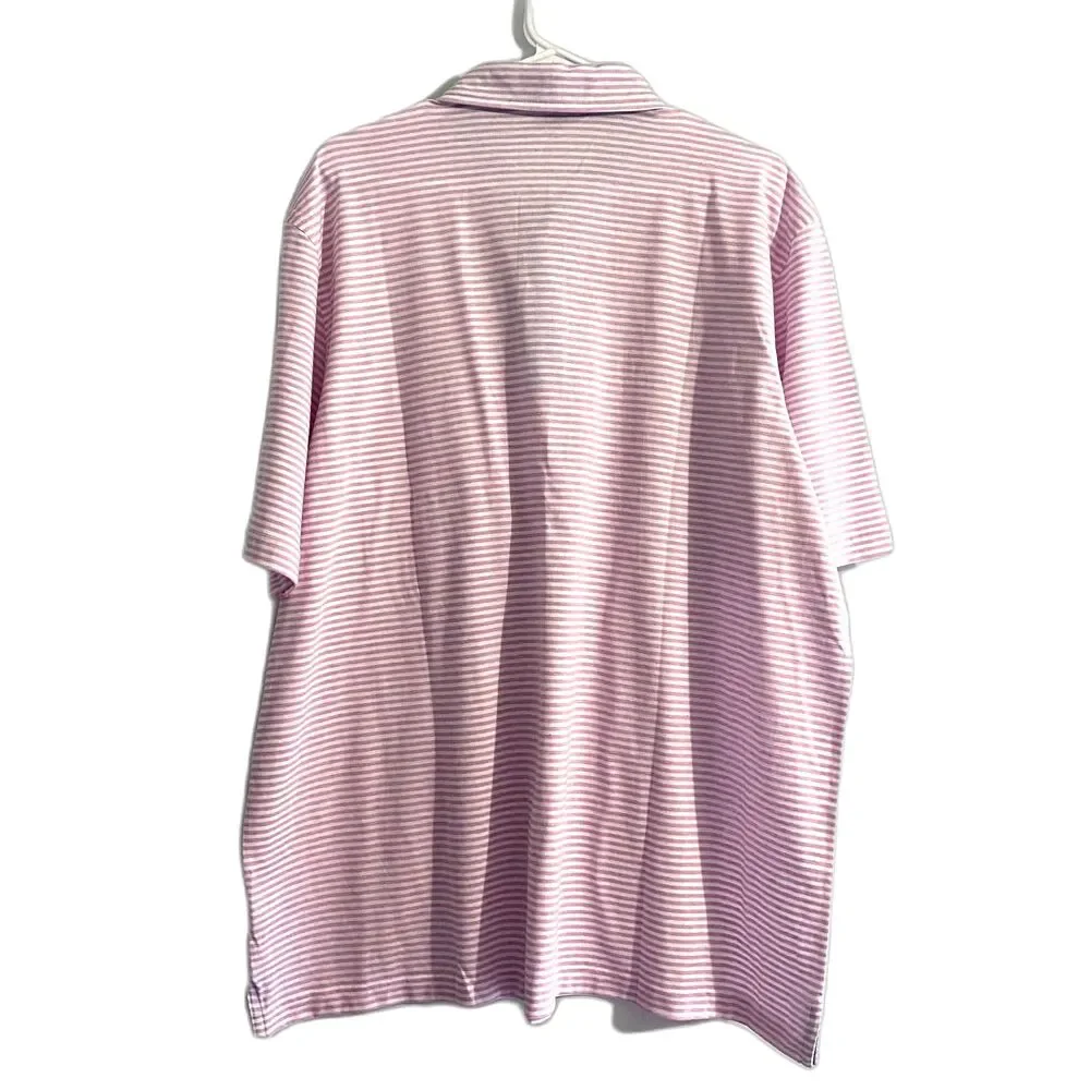Lands' End Cotton‎ Linen Blend Polo Shirt Pastel Pink Stripe Size XL